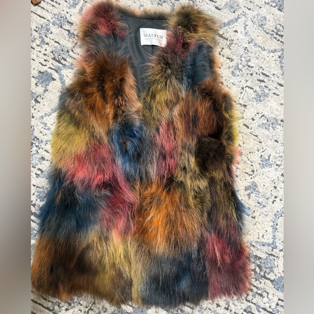 Multicolor 100% Real Raccoon dog Fur long Vest new